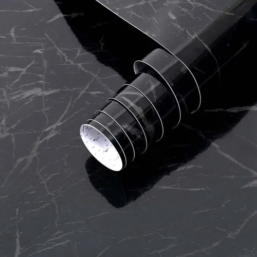 Vista 17 de Papel de mármol Arthome, papel pintado autoadhesivo, resistente al agua, vinilo de PVC brillante, a prueba de aceite, papel de granito blanco/gris