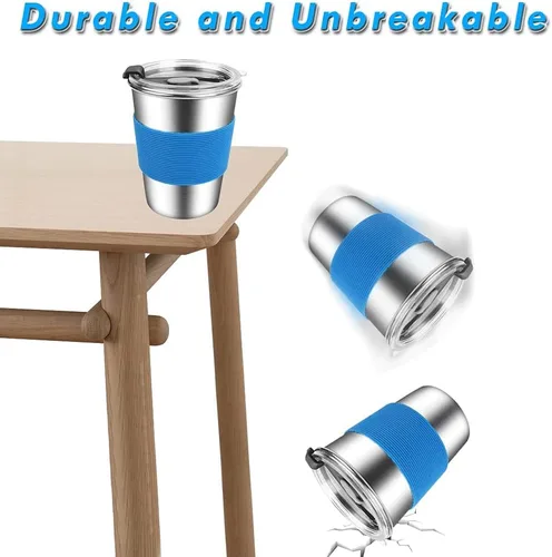 Vista 5 de ShineMe Vasos para niños con pajitas y tapas, 12 onzas, a prueba de derrames, con mangas, vaso de agua reutilizable para bebidas frías y calientes