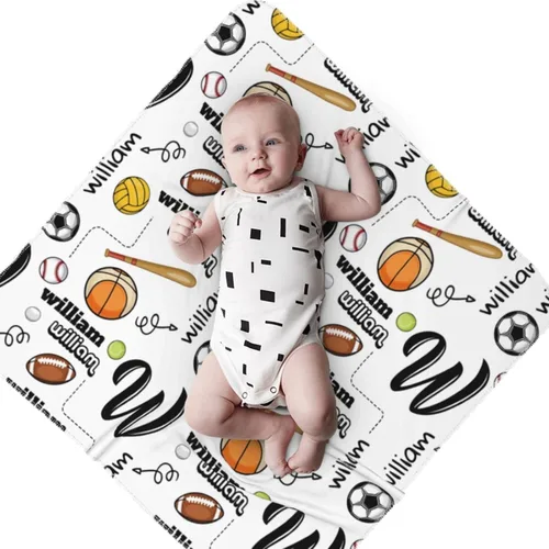 Vista 4 de Manta de bebé personalizada para niña y niño, manta de recepción con nombre personalizado con diadema de lazo y sombrero, regalos personalizados