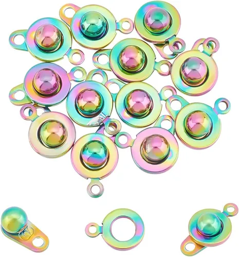 Vista 9 de UNICRAFTALE 12 juegos de 2 colores de cierre de botón de acero inoxidable con 2 agujeros, cierre de cierre, cierre de joyería para hacer collares