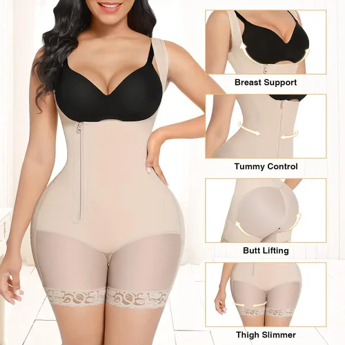 Vista 3 de FeelinGirl Fajas moldeadoras para mujer con control de abdomen, faja colombiana para mujer, con cremallera, busto abierto, entrenamiento de cintura