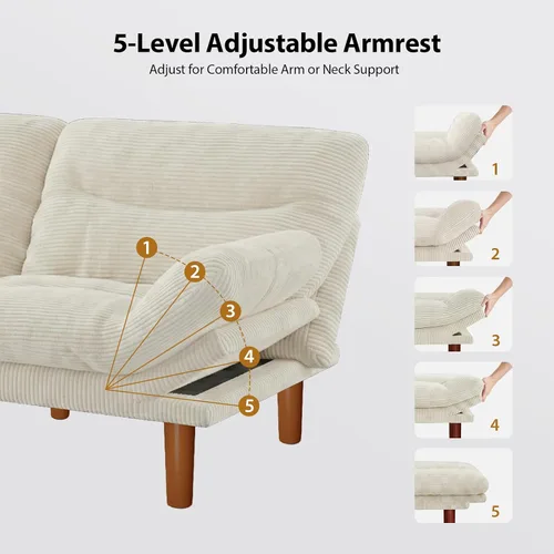 Vista 3 de Pipishell Sofá cama futón de 75 pulgadas con reposabrazos ajustables