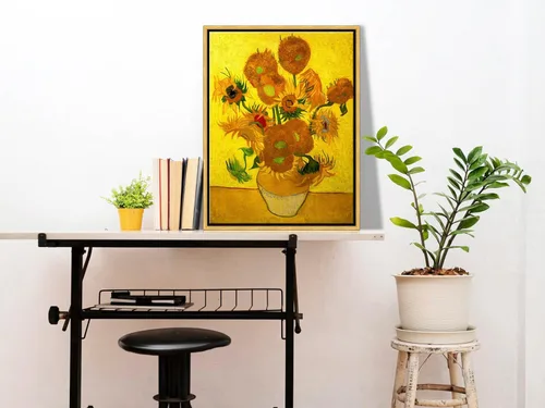 Vista 5 de Wieco Art Arte de pared enmarcado de jarrón con quince girasoles por Vincent Van Gogh, pinturas de reproducción de pinturas abstractas en lienzo
