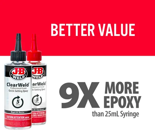 Vista 4 de J-B Weld Set epoxi ClearWeld de 5 minutos de tamaño profesional