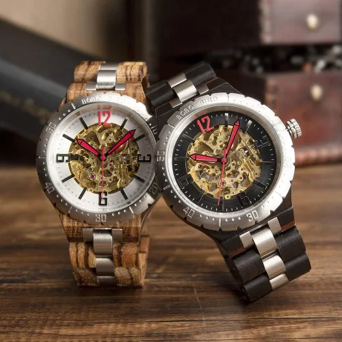 Vista 4 de BOBO BIRD Marca de diseño para hombre de madera automática relojes mecánicos multifunción negocios lujo madera reloj para hombres