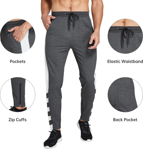 Vista 4 de EUTROPOON Pantalones deportivos de gimnasio para hombre, pantalones deportivos ajustados de hip hop, pantalones ajustados para correr con bolsillos