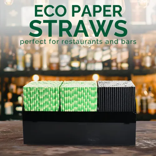 Vista 4 de [1000 unidades] Pajitas de papel de bambú verde para beber, 7.75 x 0.24 pulgadas, 100% biodegradables