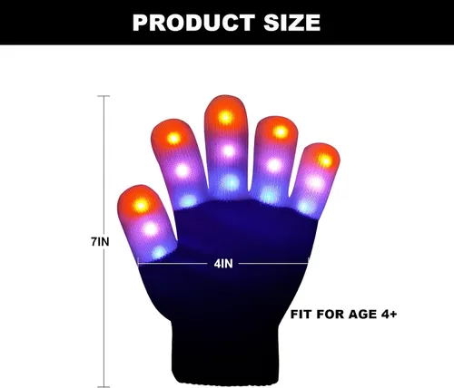 Vista 6 de 4 Pairs LED Gloves Light up Gloves for Kids Girls Boys Toys Age 3-12 Years Old Cool Fun Toys Gifts for Easter Birthday Carnival Party Christmas
