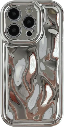 Vista 14 de Caseative Funda para iPhone 14 Pro, color negro Suavidad de la galjanoplastia de cromo del patrón de la burbuja del meteorito de la onda