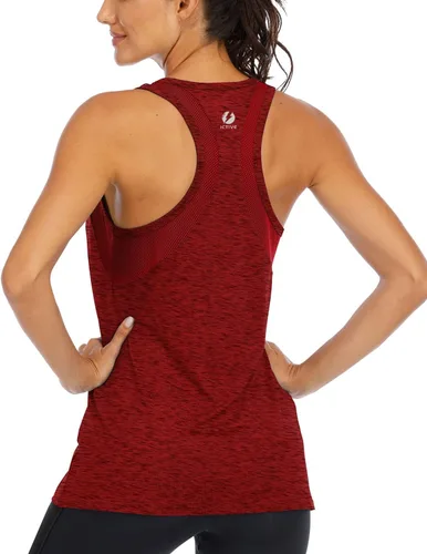 Vista 6 de ICTIVE - Camiseta sin mangas de entrenamiento para mujer, ajuste holgado, malla de yoga, espalda cruzada, espalda abierta Albaricoque
