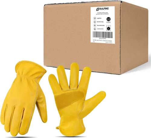 Vista 12 de DULFINE Cowhide Leather Work Gloves for Men & Women, Reinforced Durable Gardening Gloves, Puncture & Cut Resistant