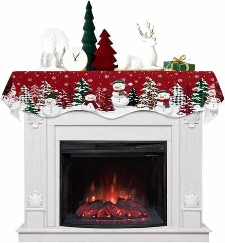 Vista 9 de Bufanda de repisa de Navidad de 60 x 17 pulgadas, decoración de chimenea de Papá Noel de Navidad color negro, cubierta de mantel de invierno