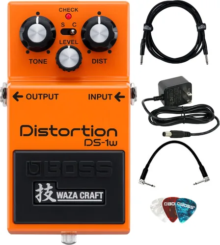Vista 21 de Boss Paquete de distorsión DS-1 con cable de instrumento Gearlux, cable de conexión, púas y paño de pulido de Austin Bazaar