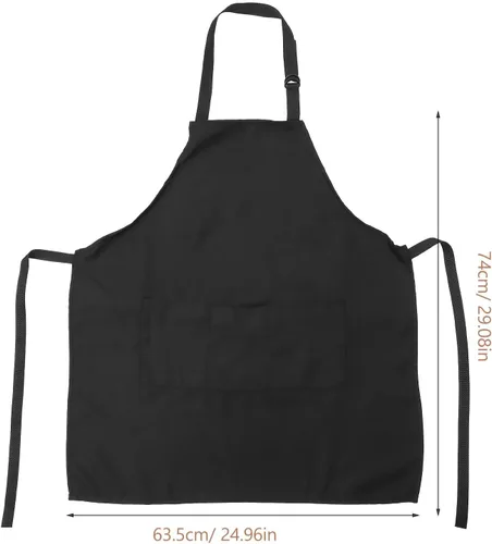 Vista 2 de Adjustable Waterproof Kitchen Apron with Pockets, Black Dishwasher Apron for Cooking, Housework, Restaurant, and Cleaning Use