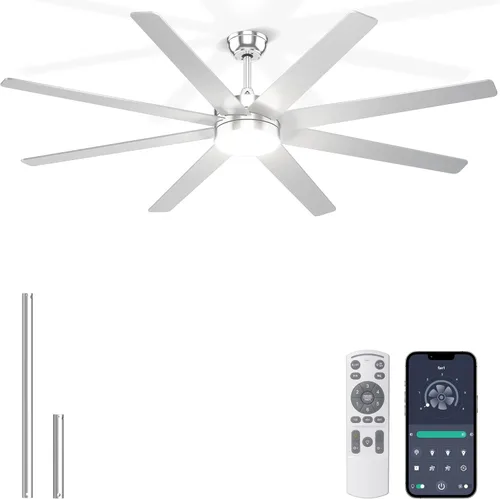 Vista 16 de Ventiladores de Techo de 60 Pulgadas Sin Luces - Ventilador de Techo Blanco de 8 Aspas Control Remoto/APP, Ventilador de Techo Reversible
