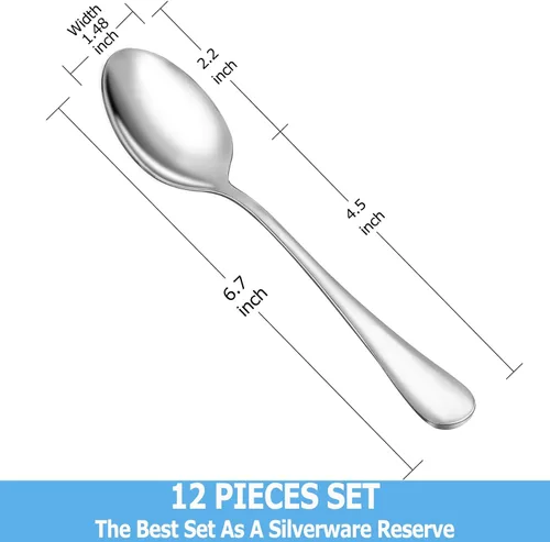 Vista 2 de Juego de 12 cucharaditas, cucharas de té de acero inoxidable de grado alimenticio, cuchara pequeña duradera, cuchara de postre de metal, cubiertos
