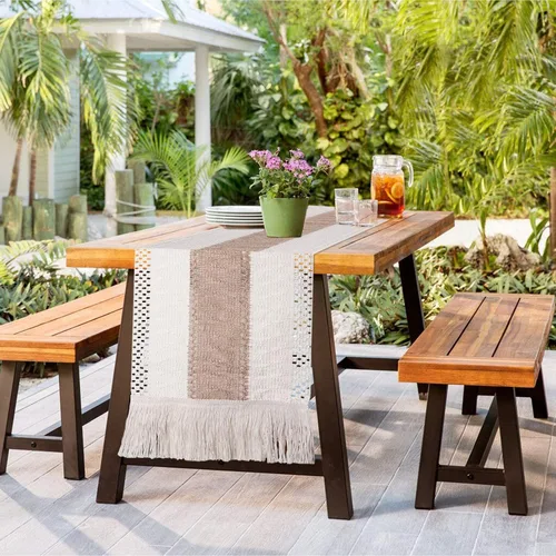Vista 7 de 7 caminos de mesa bohemios y manteles individuales redondos bohemios entretejidos de macramé con borlas, decoración de comedor de granja