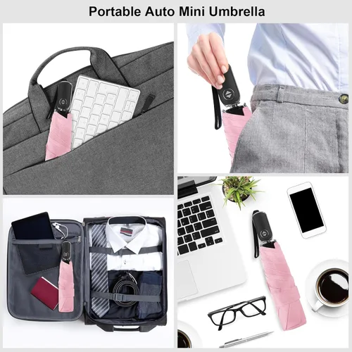 Vista 77 de LEAGERA Paraguas de viaje compacto para bolso, mango plano, impermeable para lluvia ligera