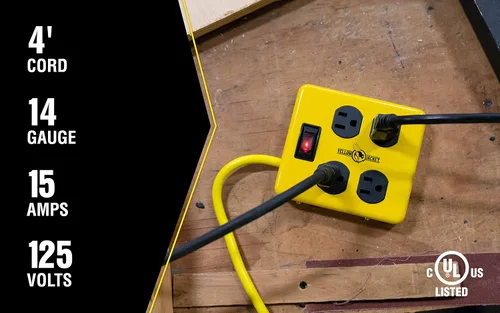 Vista 8 de Southwire Yellow Jacket - Bloque de alimentación de metal, diseño resistente, divisor de enchufe a tierra de 4 tomas, interruptor iluminado, enchufe