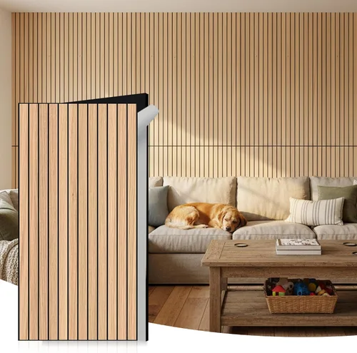 Vista 19 de WoveN SounD Slat Acousitc - Paneles de pared de 48 x 24 pulgadas, chapa de madera, decoración de pared a prueba de sonido, diseño autoadhesivo