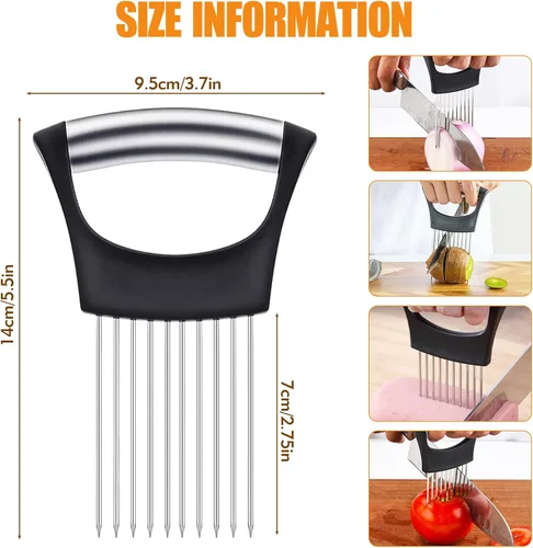 Vista 3 de Soporte de cebolla para rebanar – Cortador de cebolla de acero inoxidable y soporte de verduras herramienta de corte para cebollas, tomates