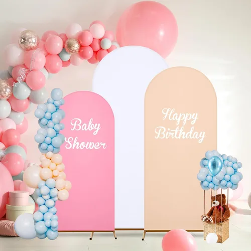Vista 6 de Gisafai Juego de 6 soportes de metal para telón de fondo de arco y cubierta de arco de boda Chiara con cubierta de elastano para decoración de bodas
