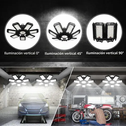 Vista 3 de AUDLES Paquete de 4 luces LED de garaje, 240 W, 24000 lm, 6500 K, luces LED de techo, con 7+1 paneles deformables, base con rosca E26/E27