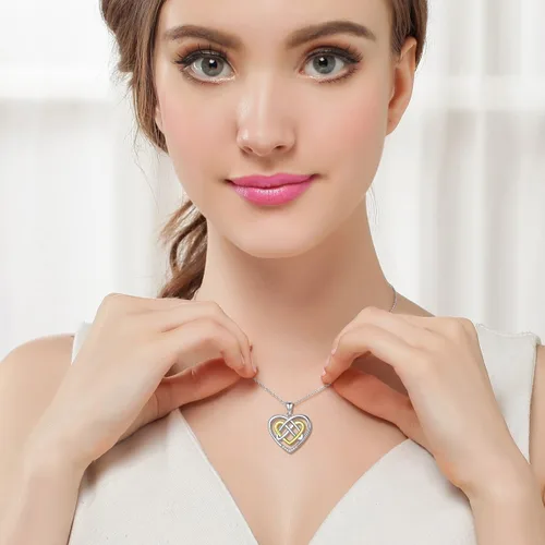 Vista 2 de LWXIE Diamond Heart Necklace 925 Sterling Silver Sea Turtle Flamingo Fox Rose Flower Mushroom Frog Teddy Bear Gymnast Butterfly Feet Three Hearts