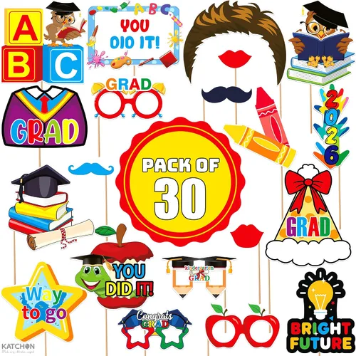 Vista 2 de KatchOn, Accesorios para fotos de graduación de jardín de infantes – Paquete de 30 Accesorios de cabina de fotos de graduación de jardín
