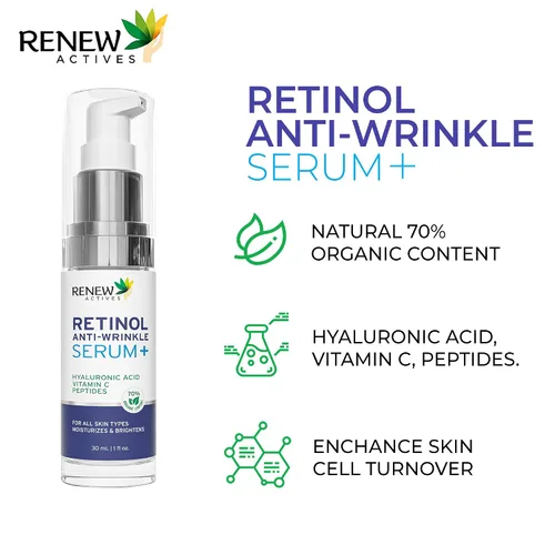 Vista 6 de RENEW ACTIVES Suero facial de retinol con ácido hialurónico y vitamina C – Fórmula hidratante y nutritiva para piel joven – Reduce líneas finas