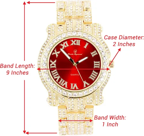 Vista 82 de Charles Raymond Bling-ed Out Ultimate Hip Hop Royalty Reloj para hombre con número romano de fácil lectura o indicadores de tiempo de diamantes
