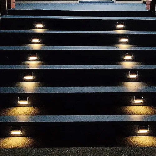 Vista 10 de Paquete de 6 luces solares para escalera, jardín, caminos. Luces LED de acero inoxidable para exterior. Blanco frío