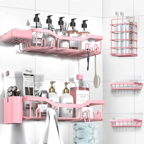 Vista 29 de NESOMI Organizador de Ducha Adhesivo Juego de 7 Piezas, Estantes de Baño de Acero Inoxidable a Prueba de Óxido, Accesorios de Almacenamiento sin