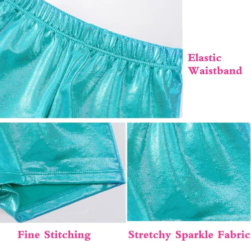 Vista 5 de BYONEME Pantalones cortos de gimnasia para niñas, pantalones cortos deportivos con purpurina brillante
