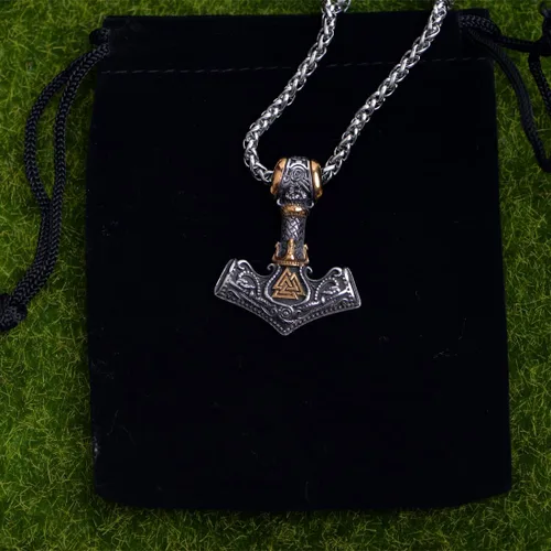 Vista 7 de LANGHONG Collar de martillo de Thor vikingo nórdico Mjolnir para hombre, joyería de talismán