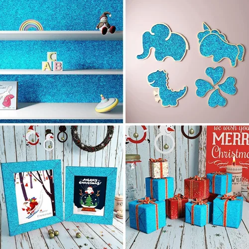 Vista 5 de FunStick Papel Tapiz con Purpurina Azul Océano Adhesivo y Despegable Autoadhesivo Papel de Contacto con Purpurina Azul Brillante Decorativo