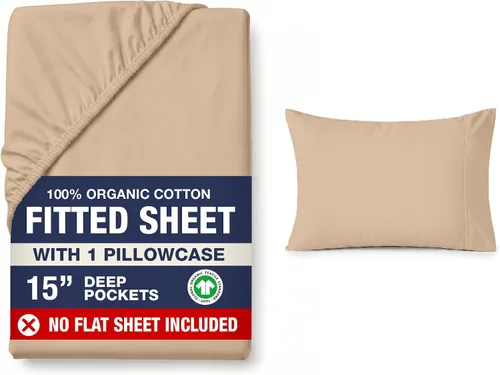 Vista 13 de LANE LINEN - Sábana bajera tamaño individual 100% algodón orgánico y 1 funda de almohada, tejido de percal suave, transpirable, apta para colchones