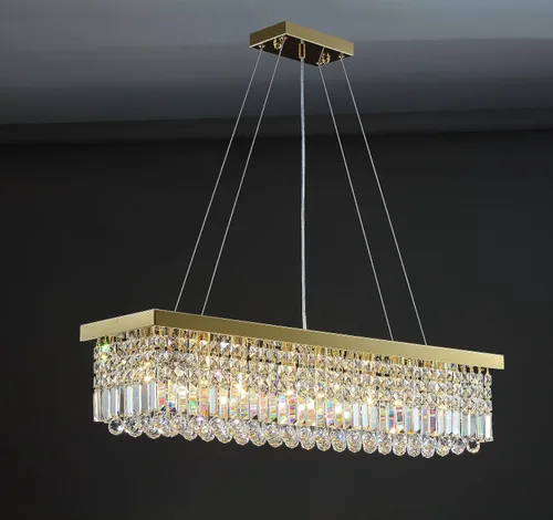 Vista 8 de 7PM Candelabro de cristal dorado moderno rectangular candelabros para comedor, lámpara colgante rectangular para isla de cocina y dormitorio, 31.5