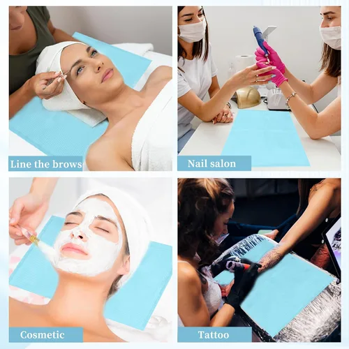 Vista 3 de 125 toallas desechables de papel para uñas acrílicas, 3 capas, plegable, para mesa de uñas, impermeable, hoja de práctica de arte de uñas, Azul
