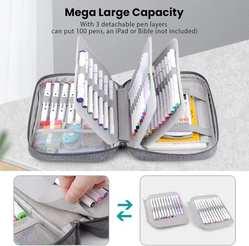 Vista 2 de Estuche organizador grande para lápices, tamaño XXL, capacidad extra grande, multifuncional, impermeable, portátil, para artistas, oficina, funda