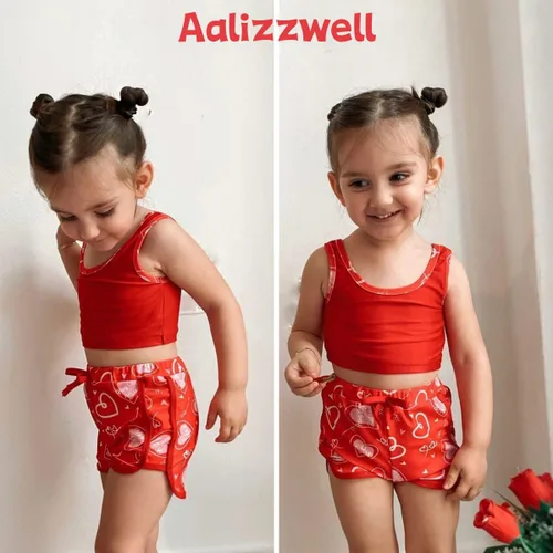 Vista 3 de Aalizzwell Conjunto de bikini de 3 piezas para niñas pequeñas con pantalones cortos de natación