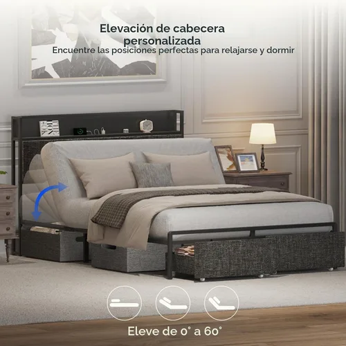 Vista 4 de FLEXISPOT Cama ajustable Queen con cabecera de almacenamiento y carga