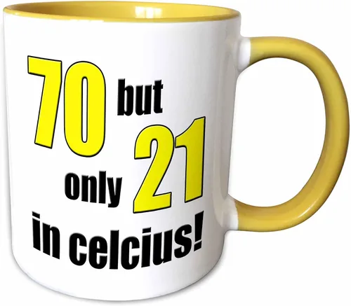 Vista 7 de 3dRose 70 but only 21 in Celsius. Yellow. 11oz Two-Tone Black Mug