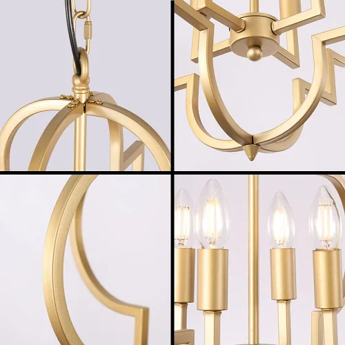 Vista 7 de Wellmet Lámpara de araña Orb Dorada, 4 luces, estilo vela, geométrica, para comedor, vestíbulo, entrada, pasillo, comedor y sala de estar, 22.4