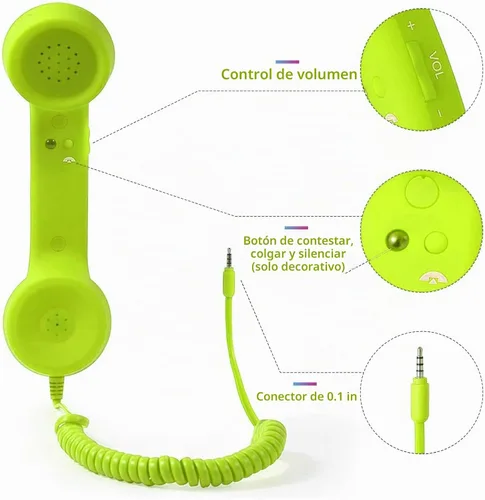 Vista 7 de Auricular de teléfono retro, auricular telefónico para celular con conector de 3.5mm, receptor de teléfono móvil, auricular de teléfono antiguo Verde
