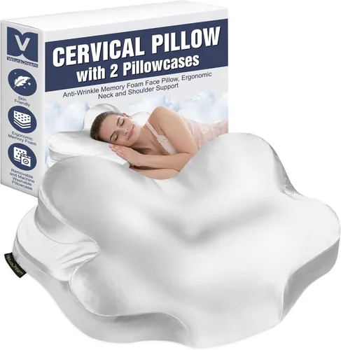 Vista 10 de Almohada cervical cervical para dormir de lado y de espalda, almohada ergonómica de espuma viscoelástica de alta calidad con fundas de almohada Negro