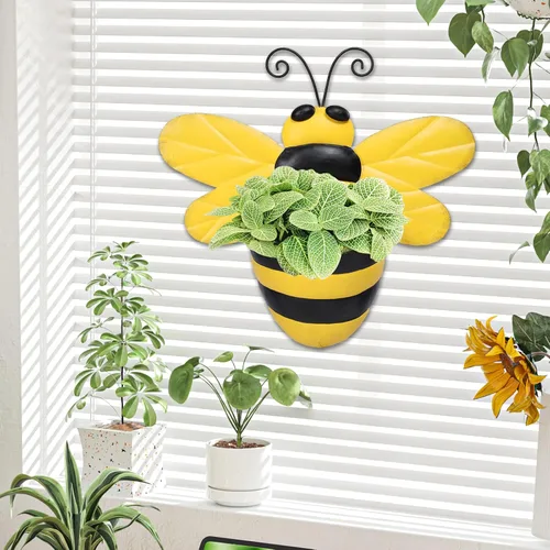 Vista 6 de Macetero de Pared de Metal Abeja Maceteros de Pared Montados Maceta Pequeña con Drenaje para Interior Exterior Macetero Colgante Estilo Granja