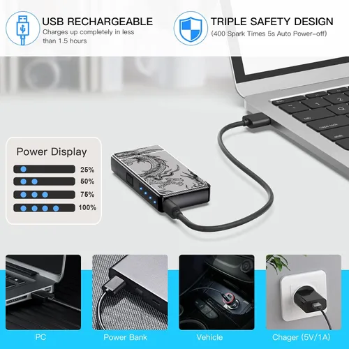 Vista 5 de Encendedor eléctrico, recargable por USB, arco de plasma, resistente al viento, sin llama, electrónico, sin butano, mini encendedor para velas