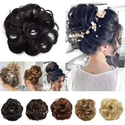 Vista 3 de Extensiones de cabello sintético ondulado estilo francés para mujer (#1 negro azabache)