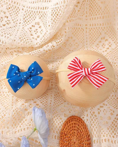 Vista 4 de doboi 3 diademas para el 4 de julio para niñas Star - Bandas de nailon y lino para el cabello, hechas a mano, accesorios para el cabello